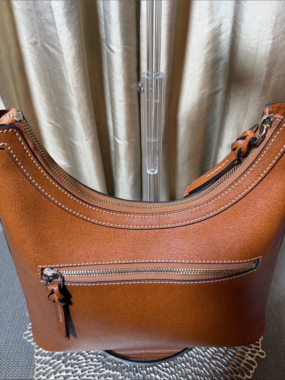 Dooney & Bourke Saffiano Leather Hobo Shoulder Bag - Cognac / Caramel (EUC) - Picture 5 of 14